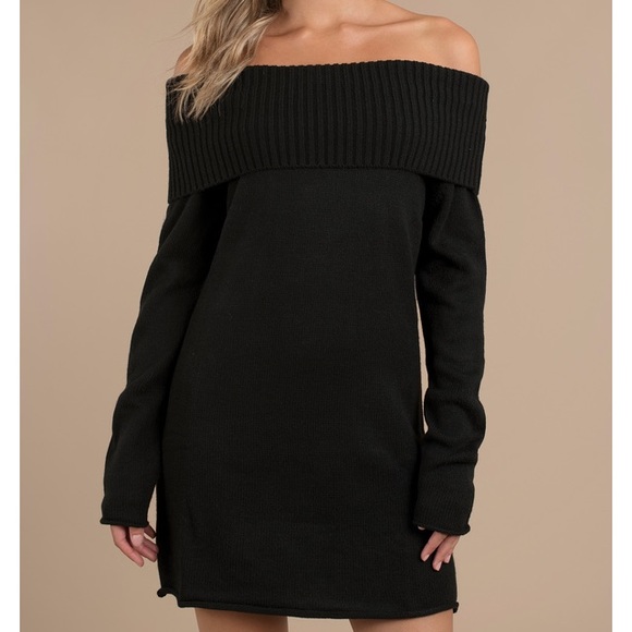 black sweater dress off the shoulder
